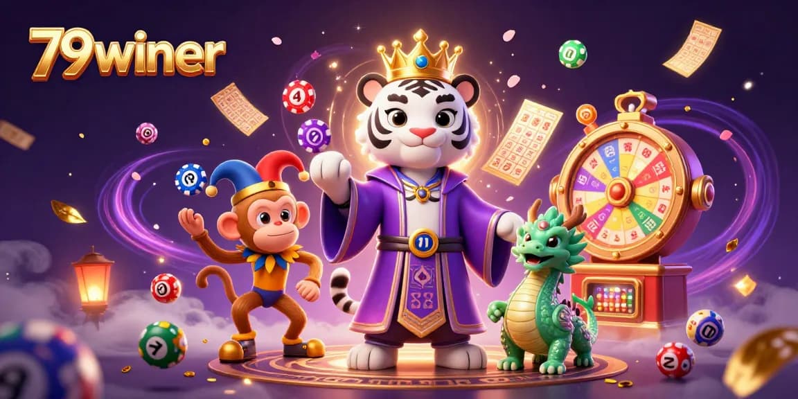 79winer captures excitement with a white tiger, monkey juggling chips, and dynamic casino elements.