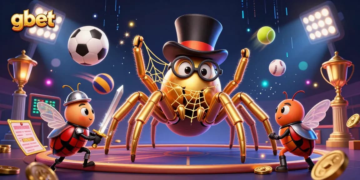 gbet offers dynamic sports betting experiences with a vibrant 3D illustration showcasing a golden tarantula and knight.