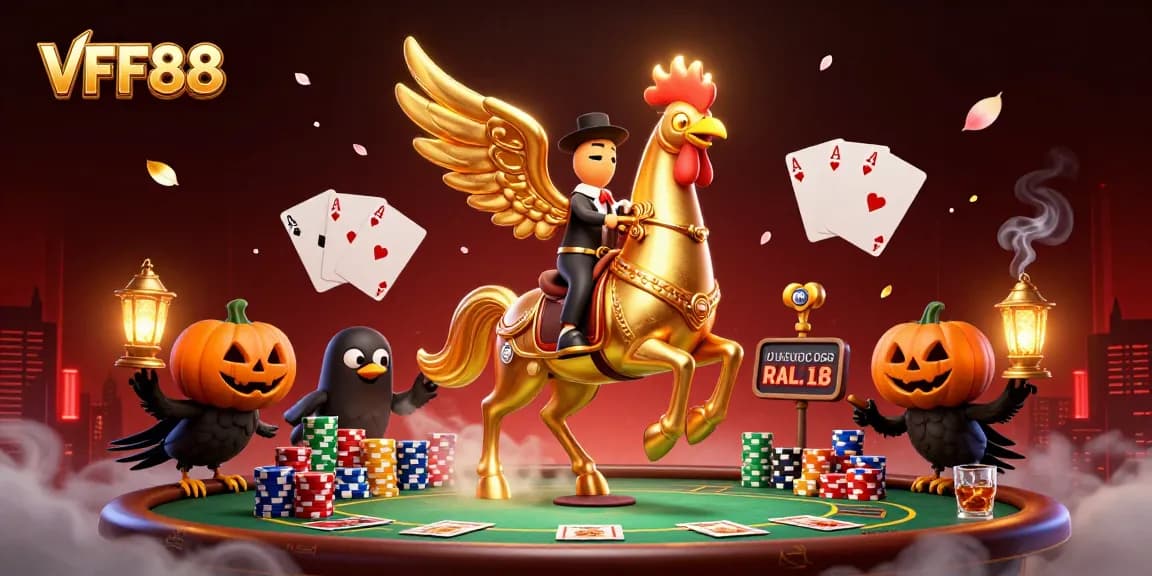 Experience thrilling game nights at VFF88 with a flamboyant golden rooster riding through the mythical casino.
