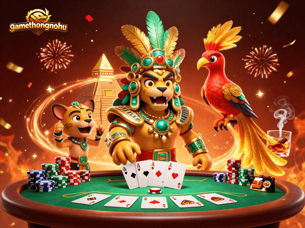 Experience thrilling poker action with gamethuongnohu, featuring dynamic 3D characters and rich casino elements.