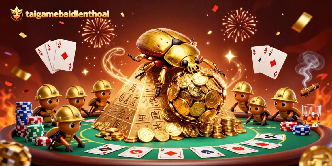 Experience exhilarating action with taigamebaidienthoai’s vibrant golden beetles in a dazzling casino scene.