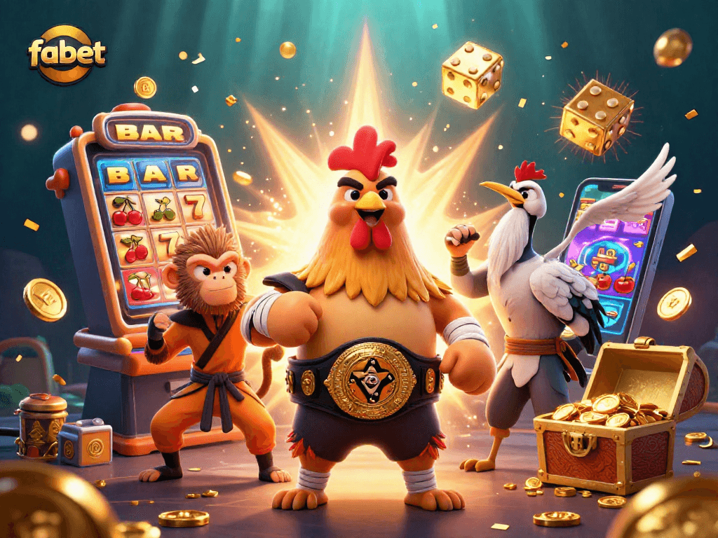 Spin to win with fabet in this vibrant 3D gambling scene featuring exciting characters and dynamic game elements.