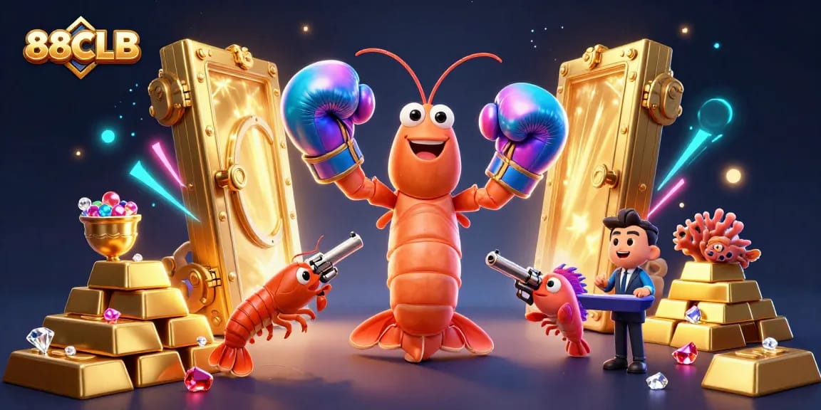 Experience thrilling entertainment at 88CLB with vibrant casino characters among treasures and games.