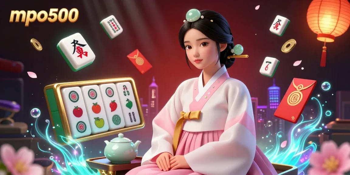 MPO500 highlights thrilling gameplay with a serene Asian woman in traditional attire amidst vibrant gaming symbols.