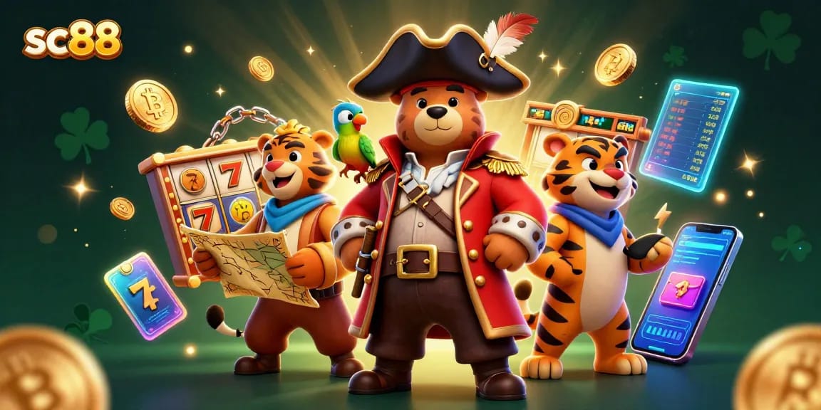 Play thrilling slot games at sc88 with vibrant characters and crypto elements in a dynamic casino scene.