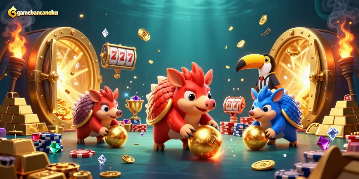 Engage in thrilling gameplay with gamebancanohu's vibrant pangolin rivals and dazzling gold treasures.