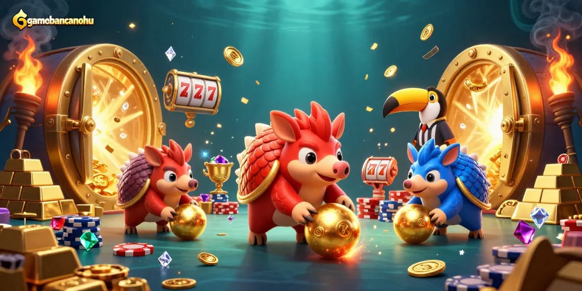 Engage in thrilling gameplay with gamebancanohu's vibrant pangolin rivals and dazzling gold treasures.
