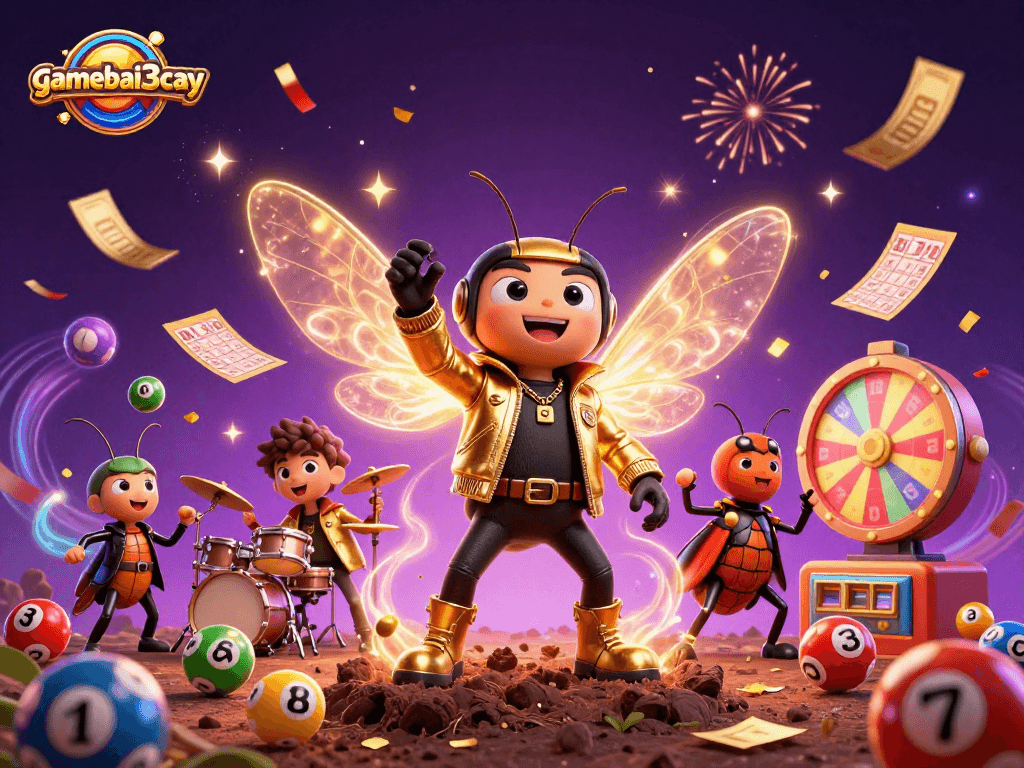 Experience thrilling casino action with gamebai3cay's vibrant lottery scene and characters.