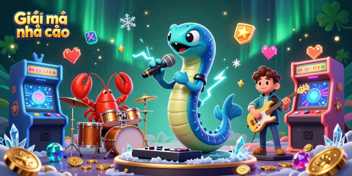 Engage in the electric atmosphere of Giãi mã nhà cái with vibrant underwater casino characters amidst glowing game elements.