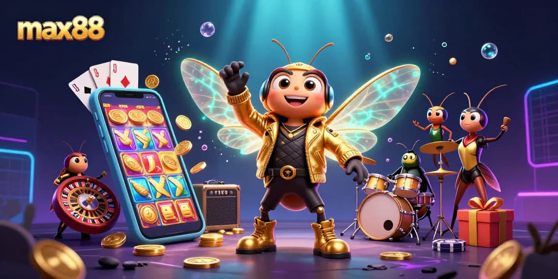 Experience max88's vibrant casino world with buzzing cicada rock stars and dynamic gameplay elements.