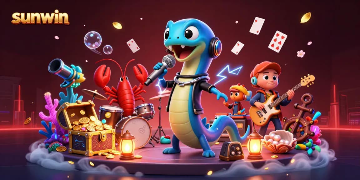 Experience exciting gameplay at sunwin with a thrilling underwater casino illustration featuring an electric eel DJ.