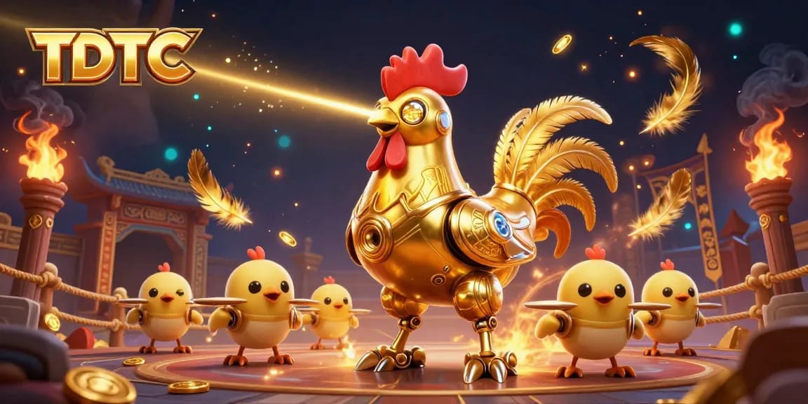 Engage in the exciting TDTC arena with vibrant golden rooster robot and chick drones!
