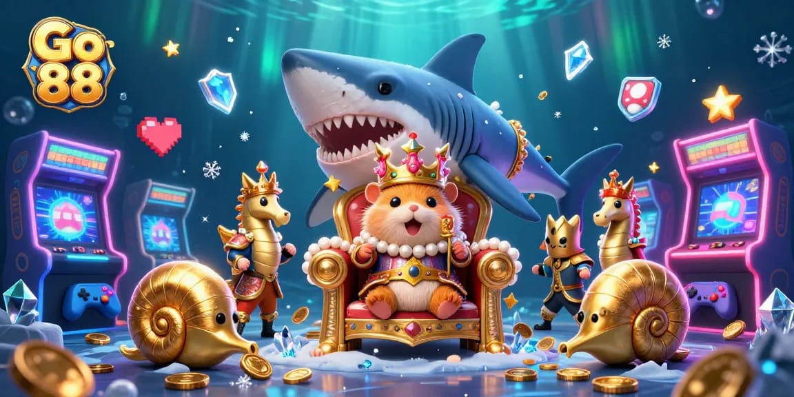 Spin to win big with Go 88's vibrant 3D casino scene filled with dynamic characters and games.