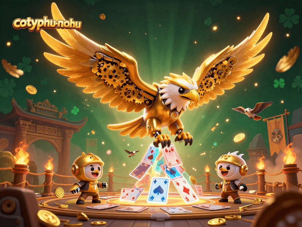 Experience cotyphu-nohu with the golden eagle in a vibrant casino-themed 3D scene.