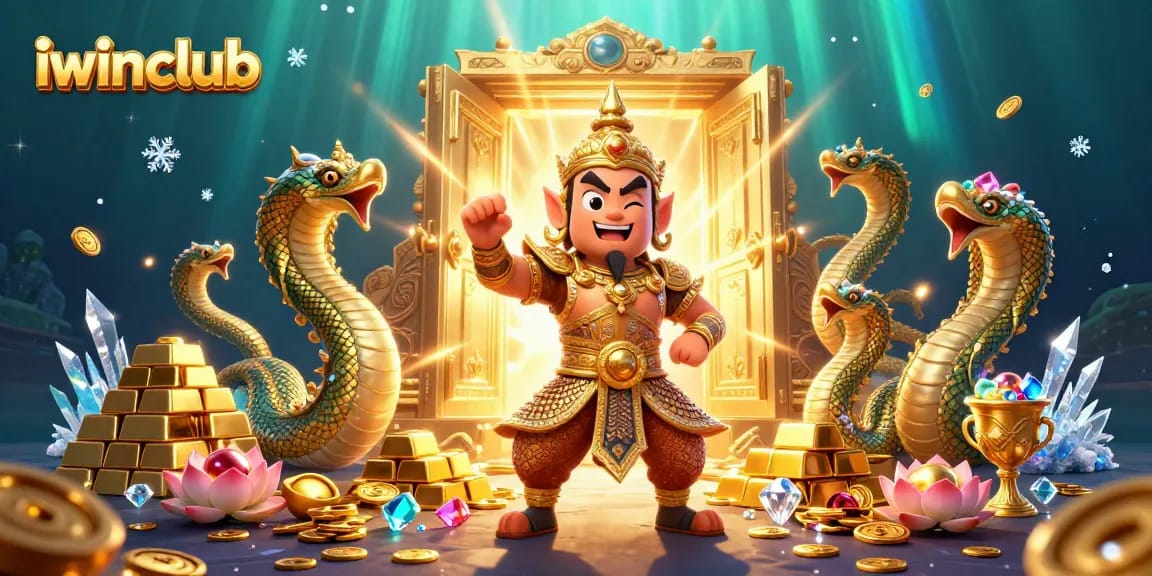 Experience epic gaming adventures at iwinclub with 3D Thai guardian and treasures.
