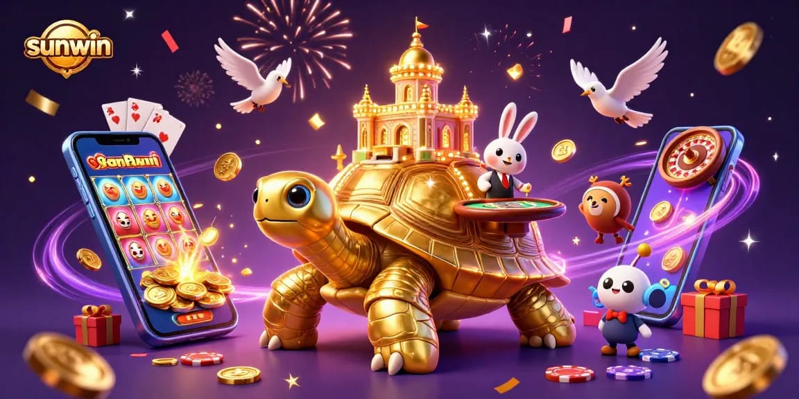 sunwin's exciting gamble with a golden tortoise casino, rabbit dealer, and vibrant slots