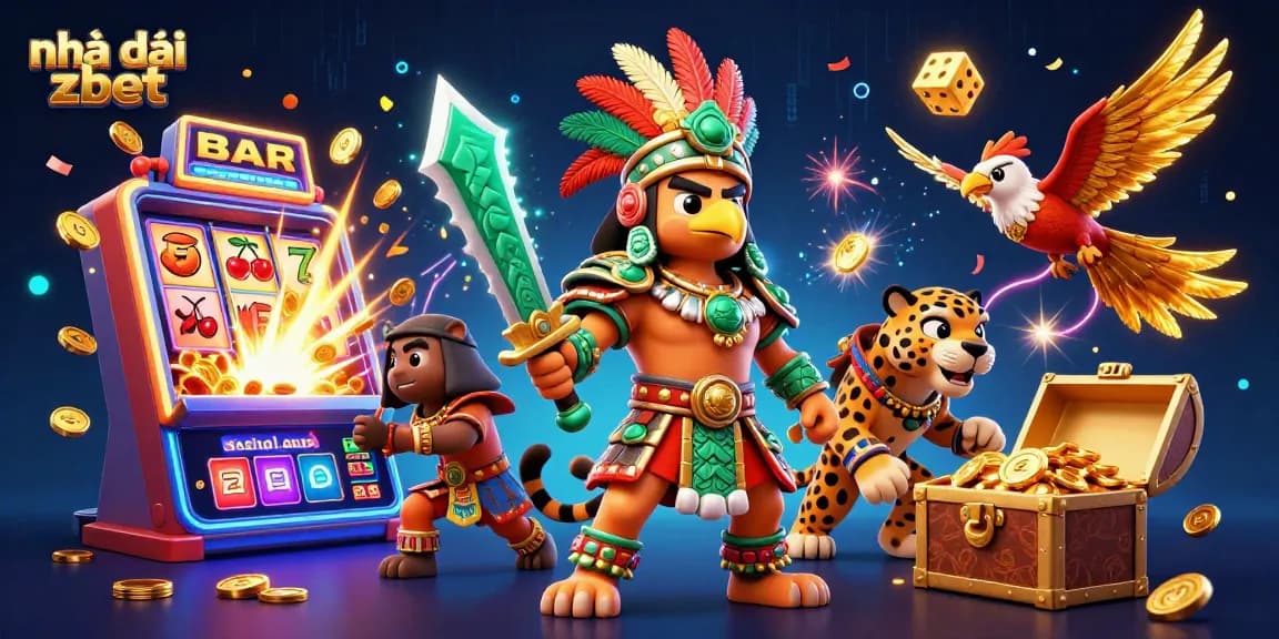 Enhance your gaming experience with Nhà cái zbet's vibrant 3D casino illustration featuring dynamic game elements.