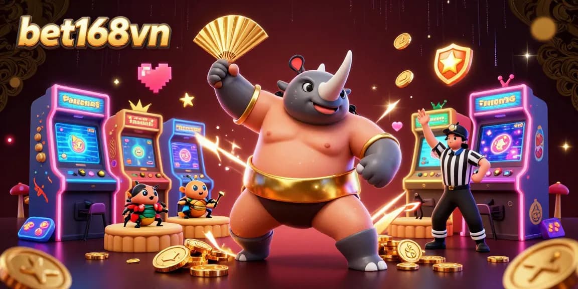 bet168vn engages players with a thrilling scene of a sumo champion beetle amidst a vibrant casino atmosphere.