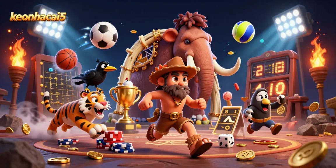 Experience keonhacai5 with a thrilling scene of prehistoric casino fun featuring sports elements.