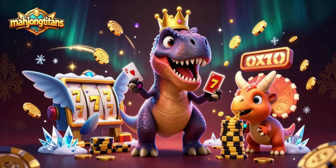 Join mahjongtitans in this vibrant casino adventure, where adorable dinosaurs engage in a thrilling card game!