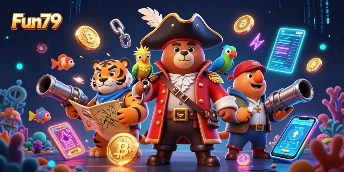 Experience Fun79's thrilling fishing game with vibrant characters and dazzling coins!