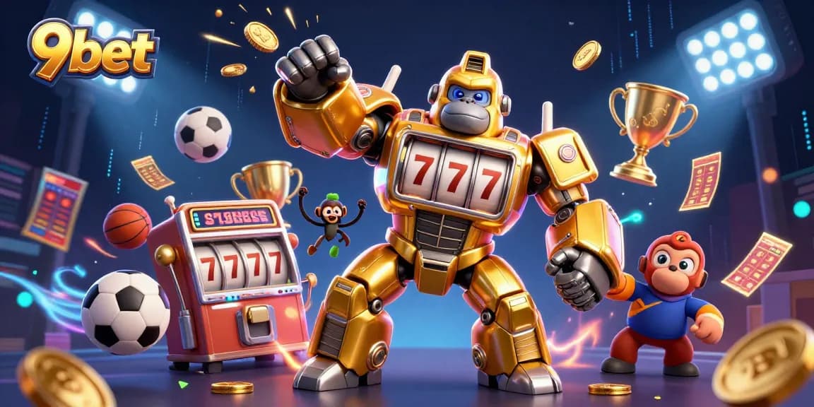 Experience the thrill of 9bet with a dynamic casino-themed illustration featuring vibrant characters and elements.