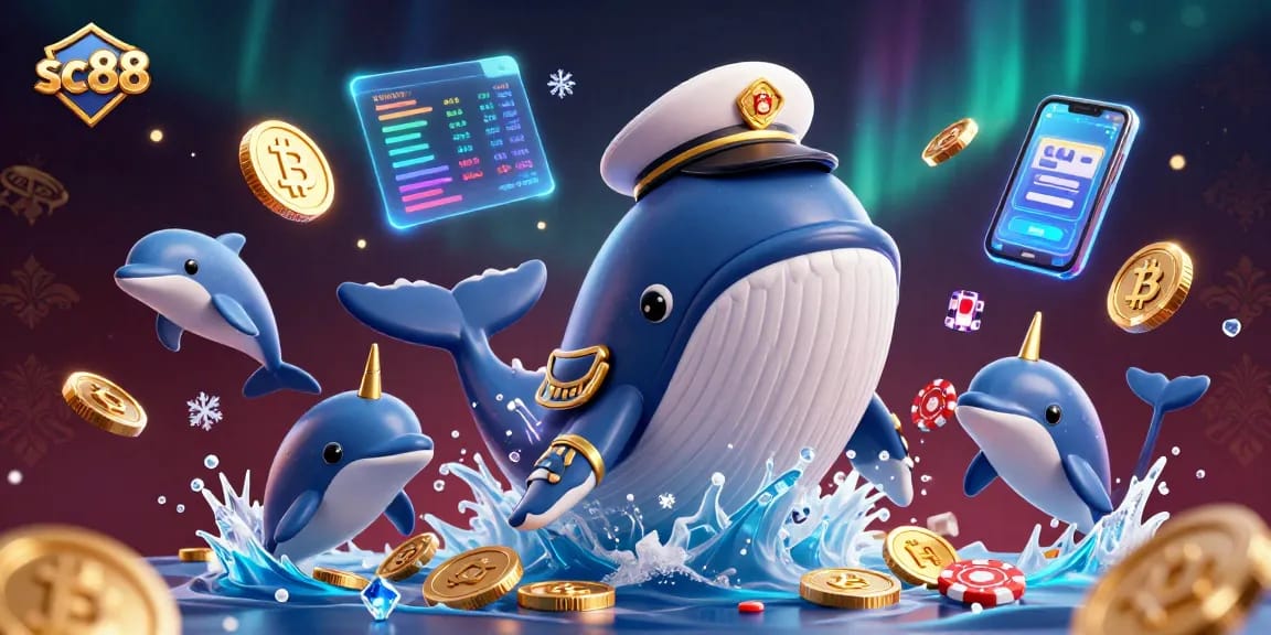 Experience the thrill of sc88 with whales and dolphins in a vibrant casino scene.