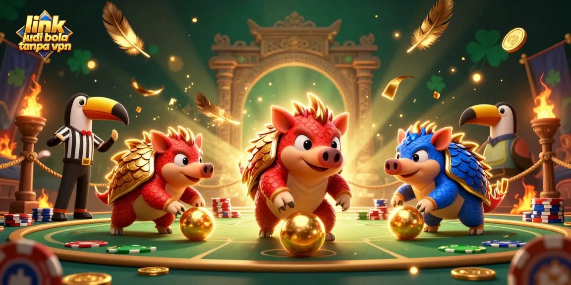 Engage in link judi bola tanpa vpn with vibrant pangolins in a dynamic casino scene packed with excitement.