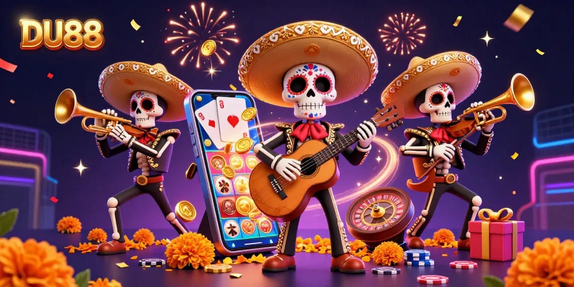 Experience the thrill of DU88 with a vibrant mariachi scene celebrating casino games and excitement.