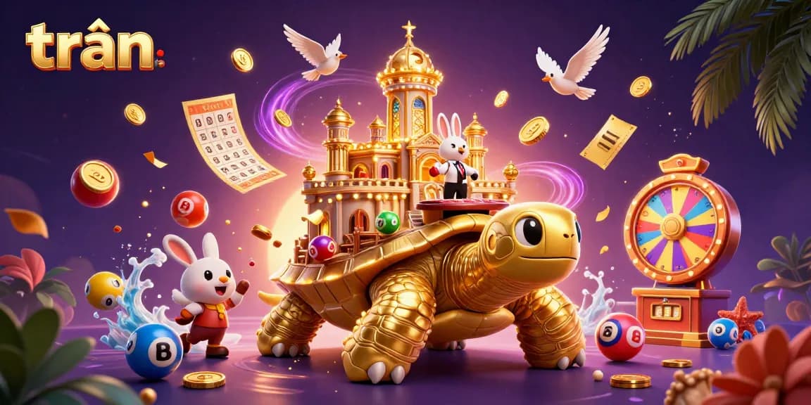 Experience the thrill of trần with vibrant 3D illustration showcasing a golden tortoise casino.