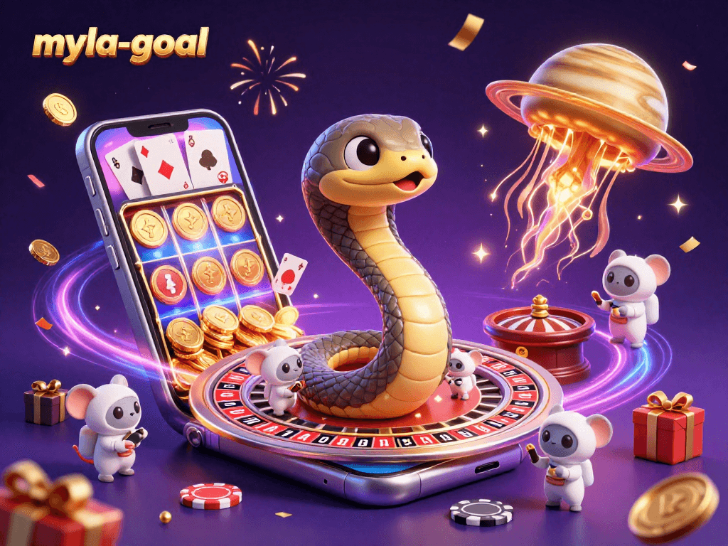 Experience myla-goal with astronaut mice wagering on roulette in this vibrant cosmic casino scene.