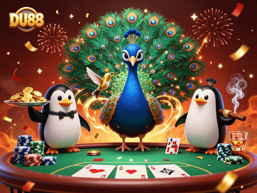 Experience the thrill of betting at DU88 with vibrant graphics of casino elements and characters.
