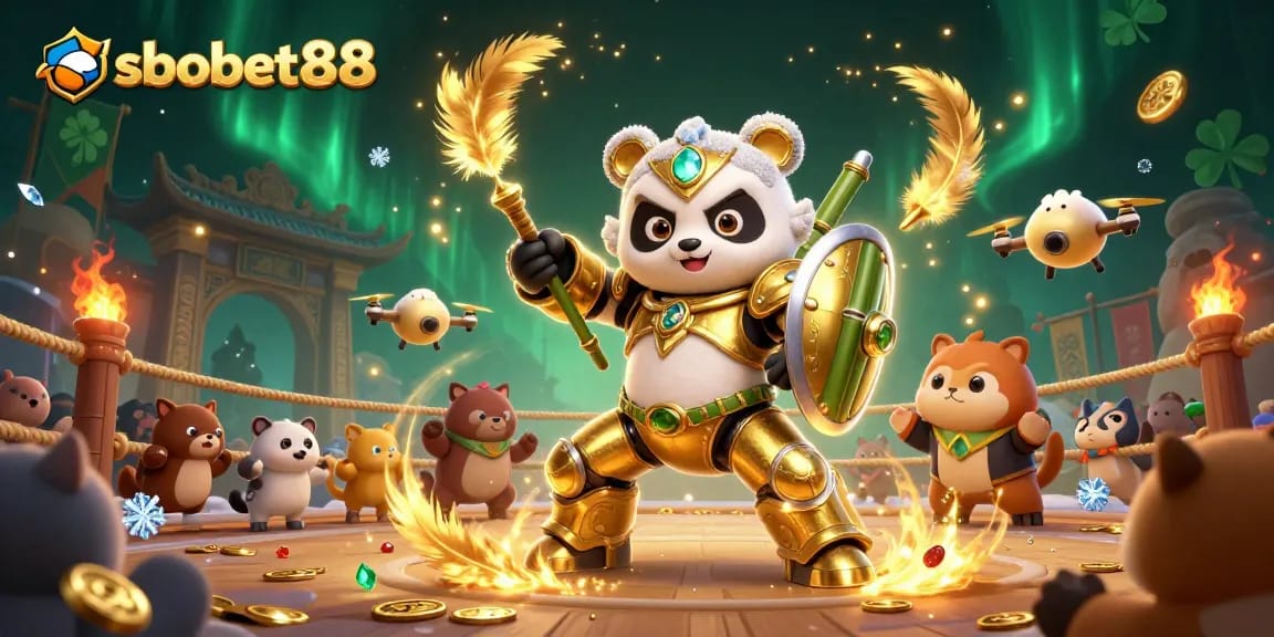 Engage with sbobet88 in a thrilling 3D illustration of an action-packed sports betting arena.