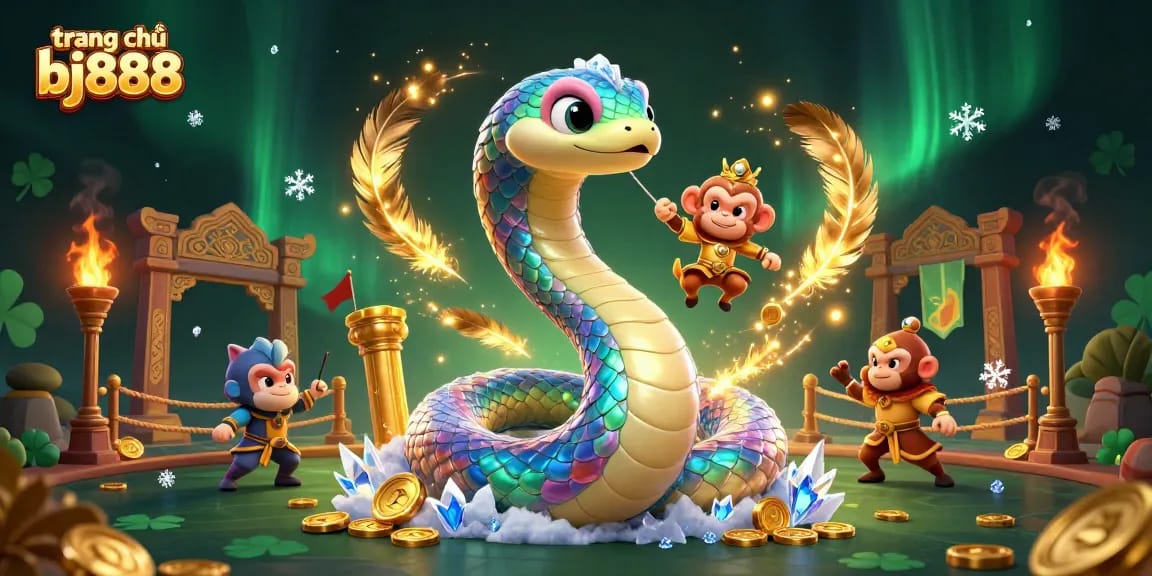 Experience the magic of trang chủ bj888 with vibrant colors and playful characters in a dazzling casino scene.