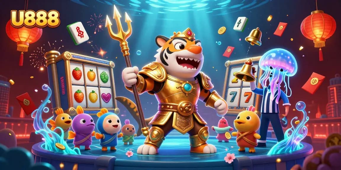 Engage in thrilling casino action with U888's vibrant underwater scene featuring dynamic slots.