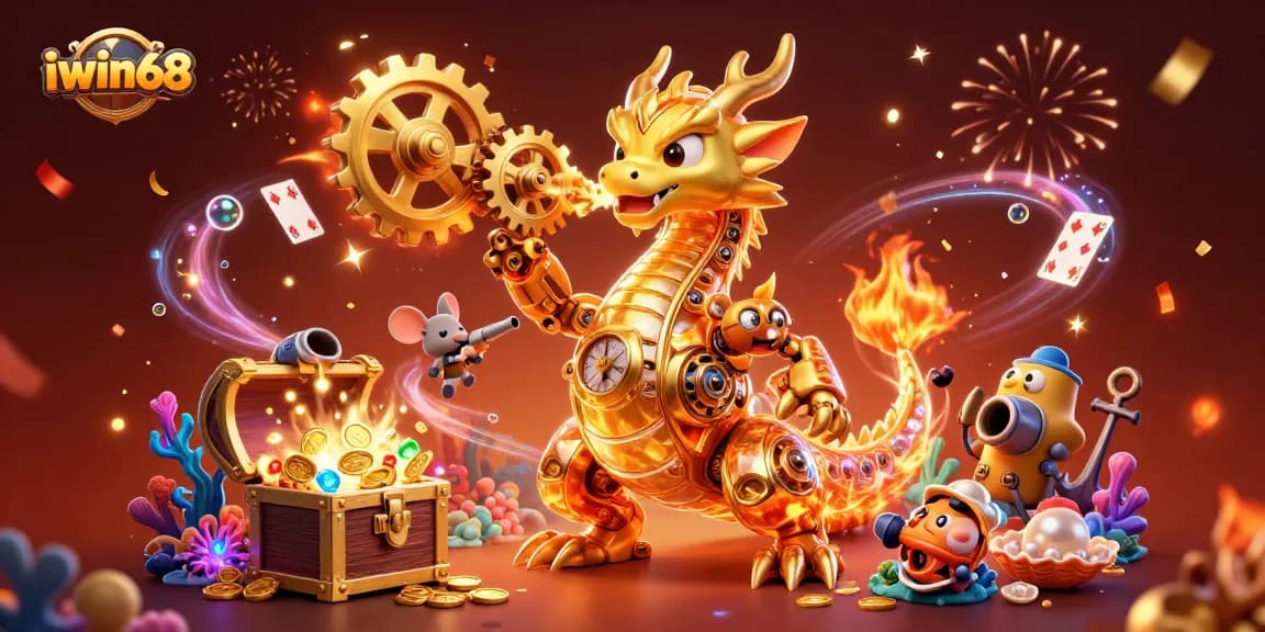 Experience the excitement of iwin68 with a golden dragon and immersive casino elements.
