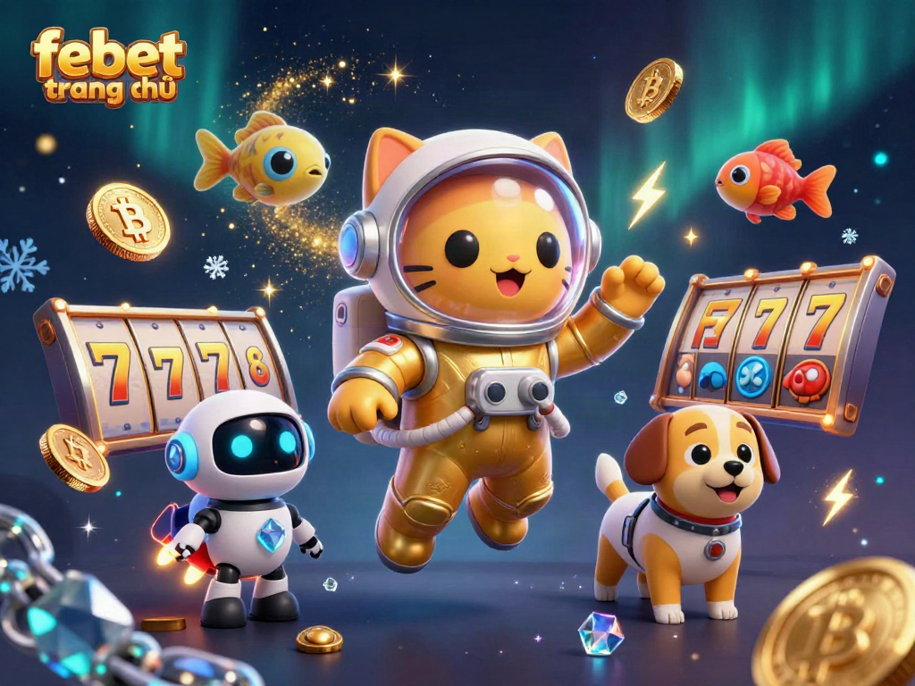 Join the fun with febet trang chủ as the astronaut cat navigates a vibrant casino universe!