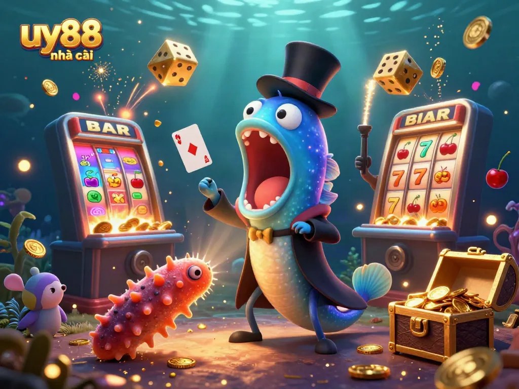 Experience the excitement at uy88 nhà cái featuring unique underwater casino characters in action.