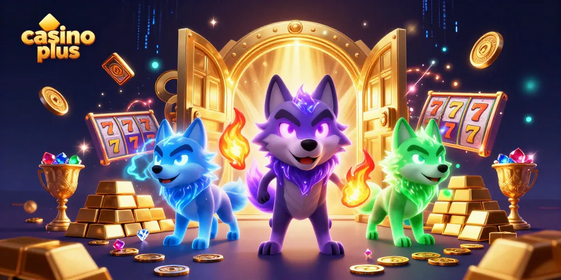 Experience thrilling moments with casino plus in this vibrant illustration featuring ghostly wolves and dynamic casino elements.