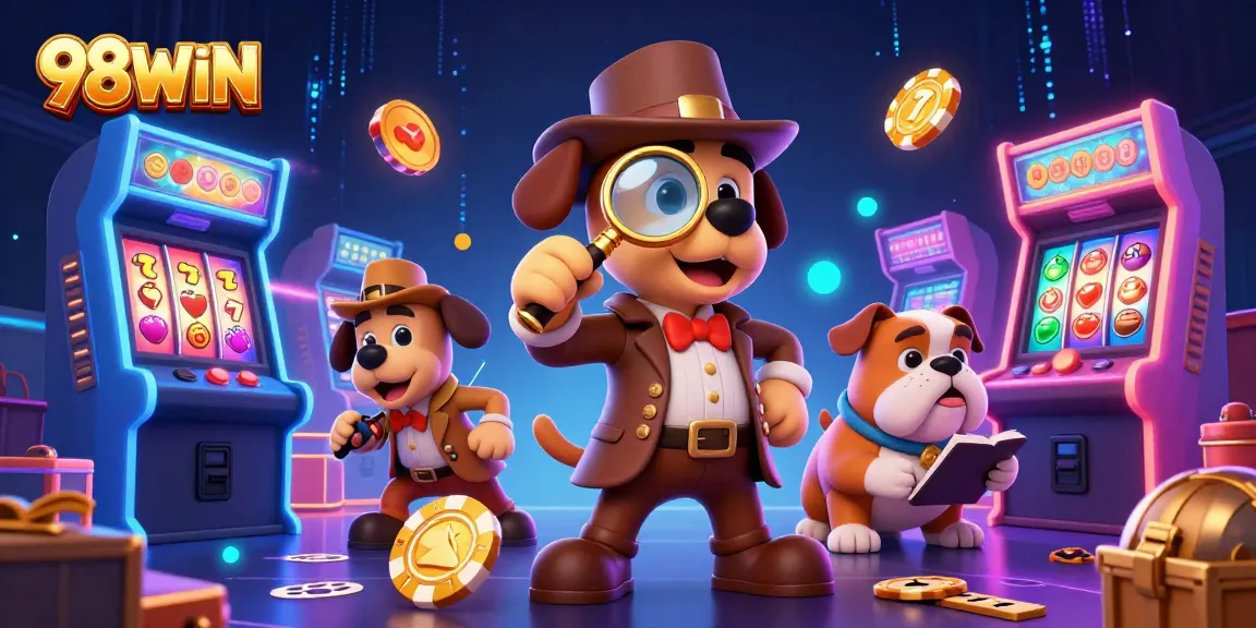 Engage with exciting casino games at 98WIN while exploring vibrant 3D illustration art.