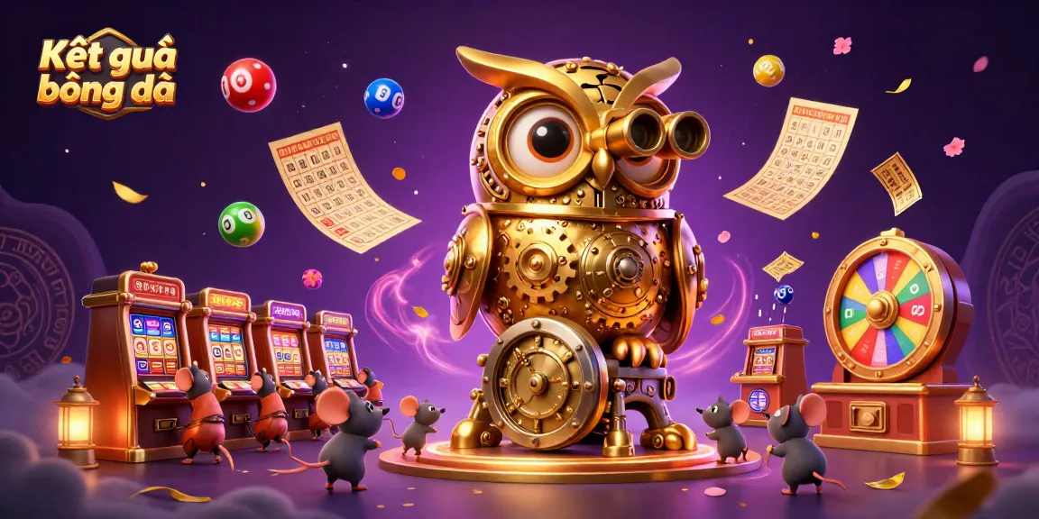 Experience Kết quả bóng đá with engaging 3D illustration of an owl guiding tiny patrons in a vibrant casino setting.