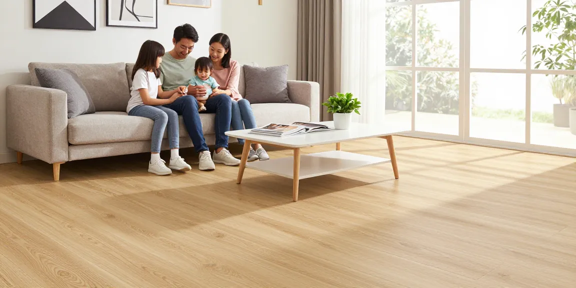 Family enjoying smart flooring ideas for renovations in a cozy living room with engineered wood floor.