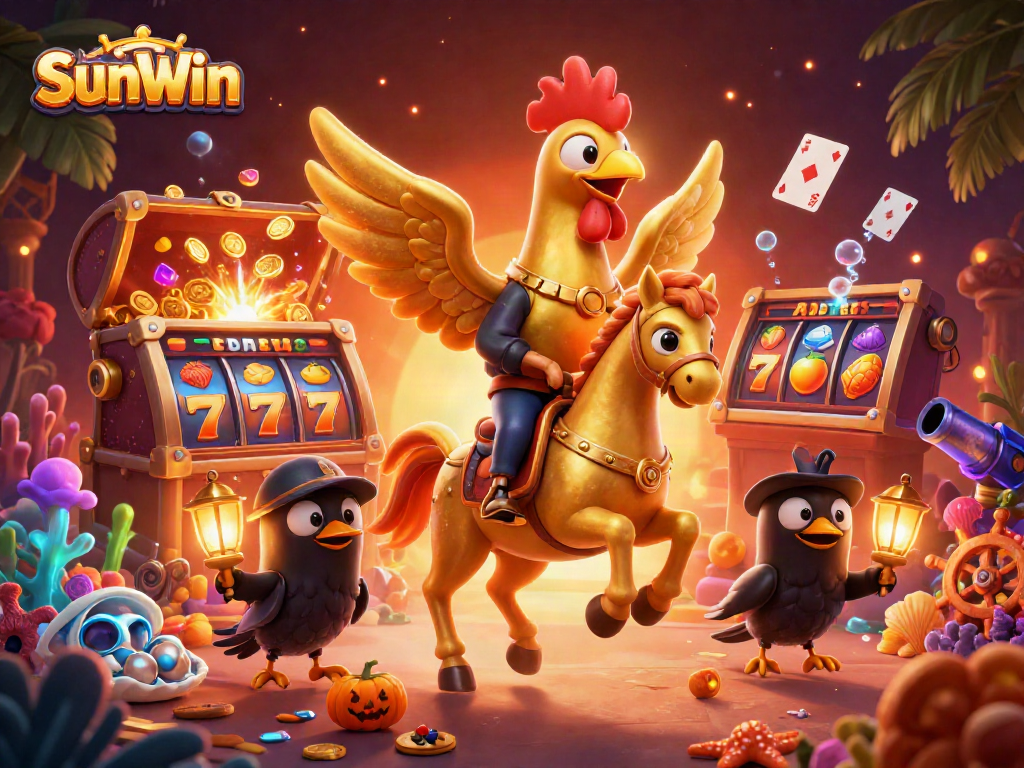 Experience thrilling gameplay with SunWin's vibrant slot reels and dynamic casino scene.
