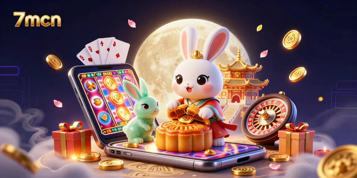 7mcn showcases dynamic online casino game elements with a lunar-themed illustration.