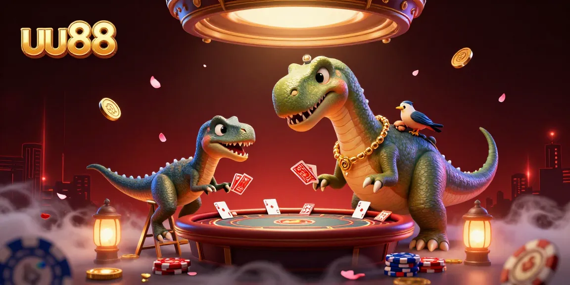 Experience thrilling poker action at uu88 with a brontosaurus dealer and interactive game elements.