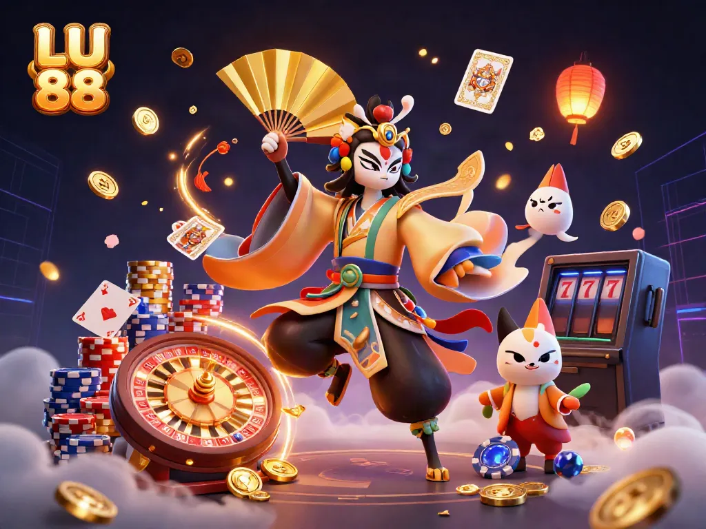 LU 88 showcases vibrant 3D casino magic through kabuki warriors and roulette chaos.