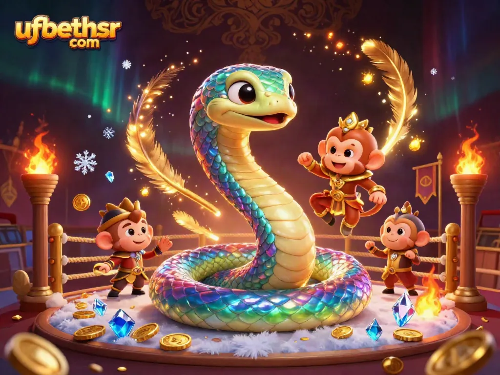 Engage with exciting gaming dynamics at ufabethsr com featuring a vibrant scene with a rainbow serpent and playful monkey king.