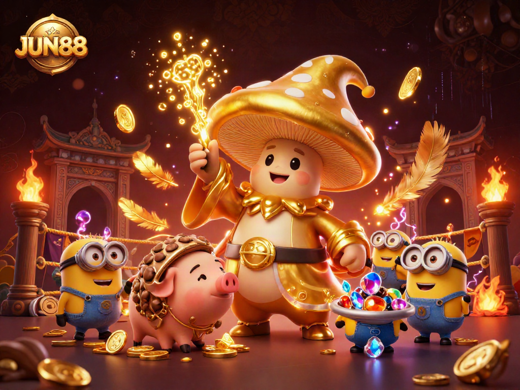 Experience thrilling gameplay with JUN88 featuring enchanting golden elements and dynamic casino magic.