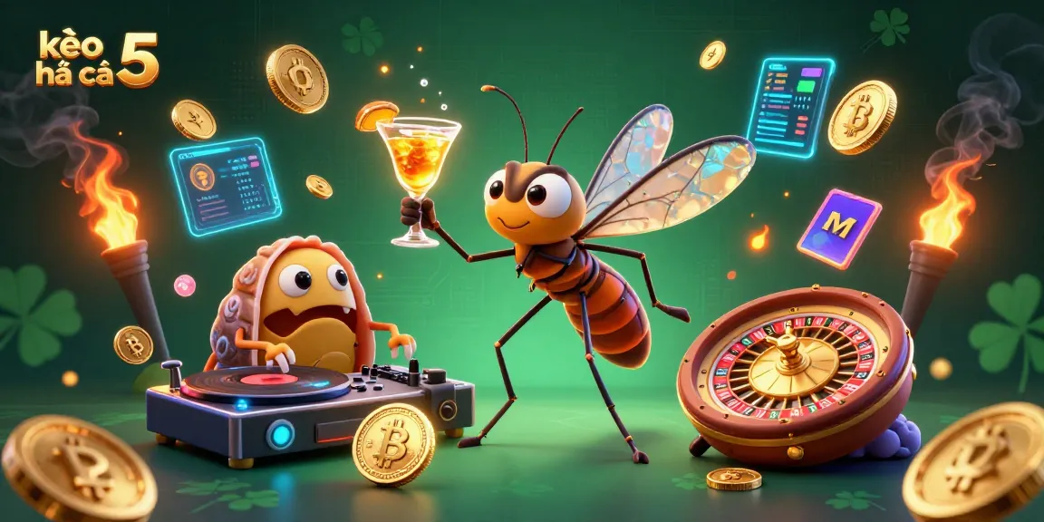 Engage with thrilling gameplay at kèo nhà cái 5, featuring a vibrant casino mascot and neon crypto elements.