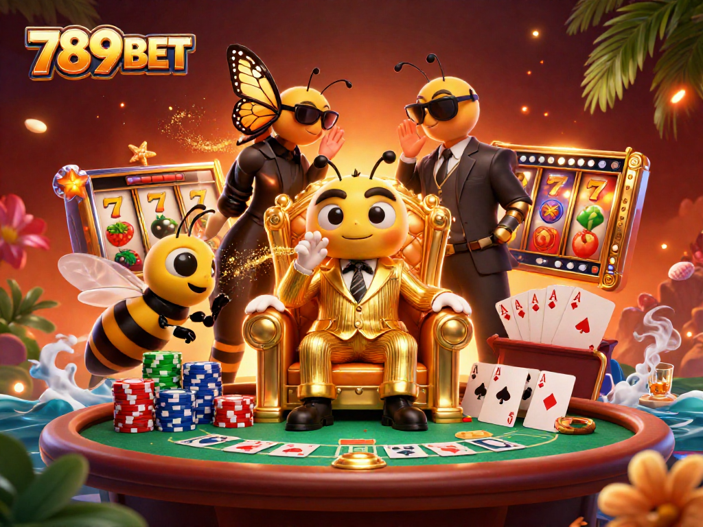 Experience vibrant gaming action at 789BET with exciting slot reels, poker tables, and dynamic characters.
